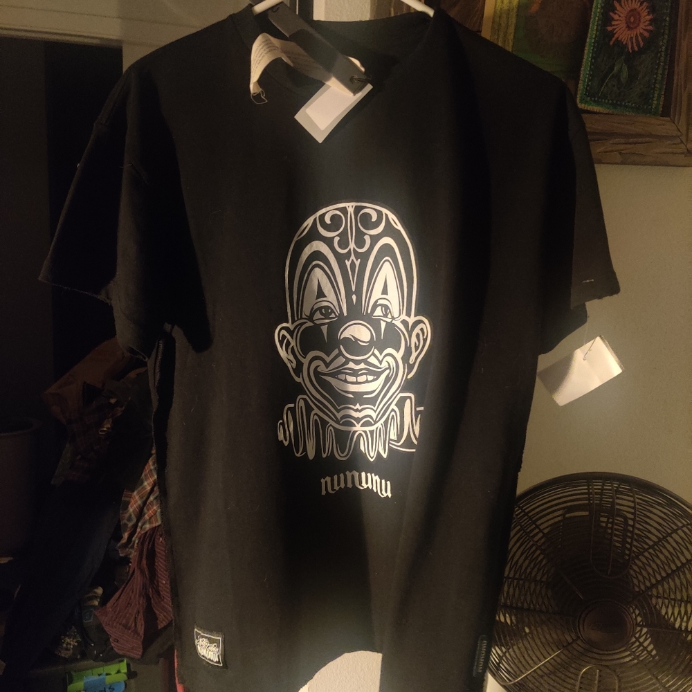 NUNUNU GIRLS SZ 12-14 BLACK SKULL CLOWN SHIRT TATTOO ARTIST MR CARTOON FASHION